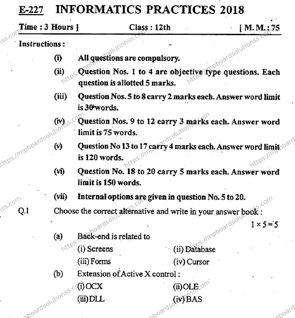 MP Board Class 12 Informatics Practices-507219 Final Paper 2018 Image 4