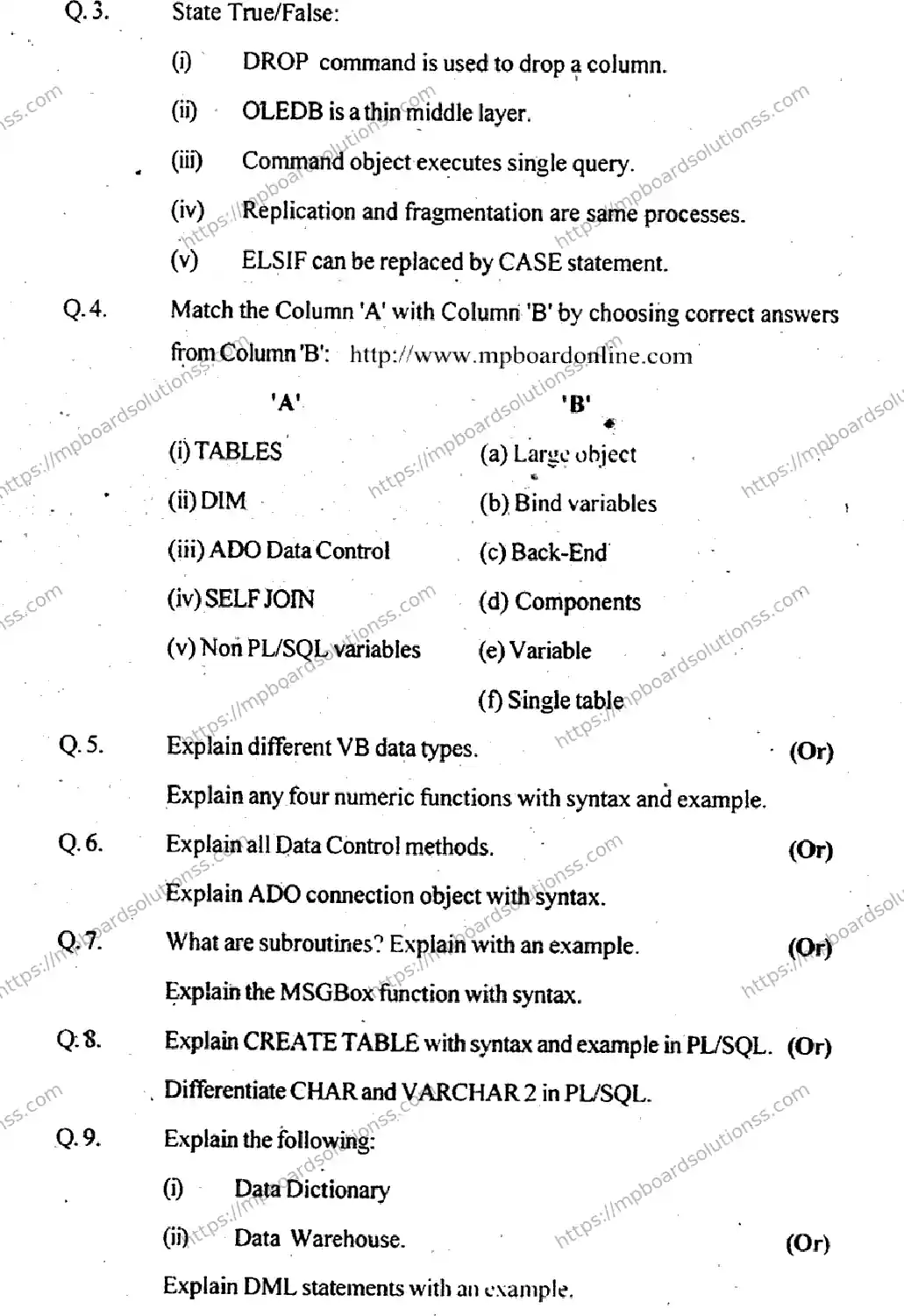 MP Board Class 12 Informatics Practices EM-582222 Final Paper 2013 Image 2