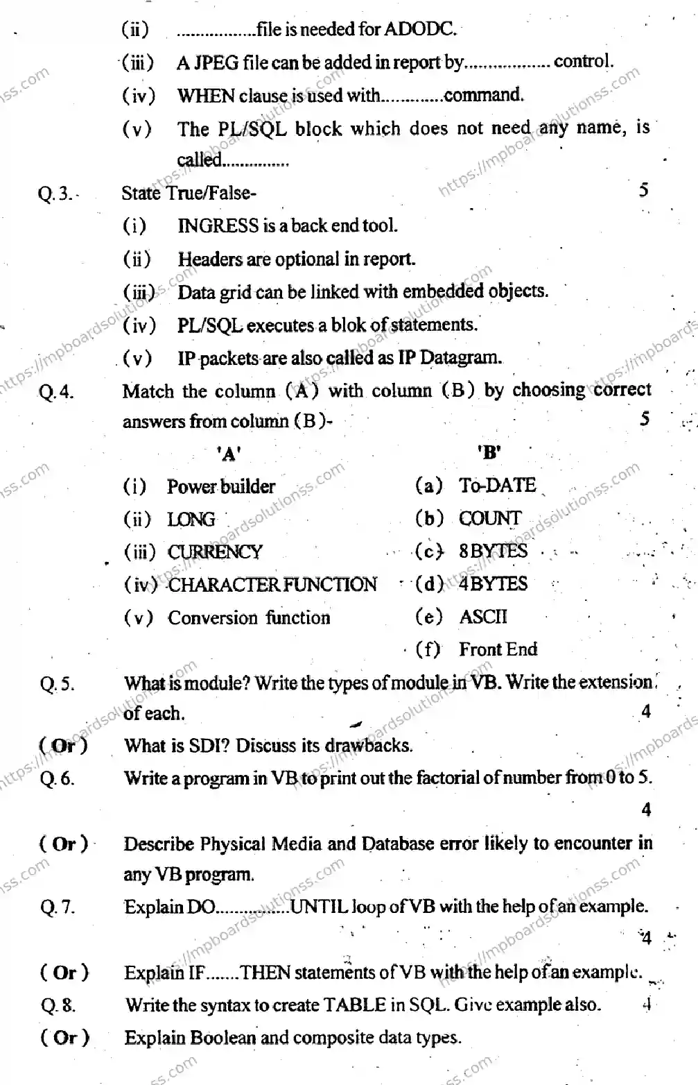 MP Board Class 12 Informatics Practices EM-637529 Final Paper 2012 Image 2