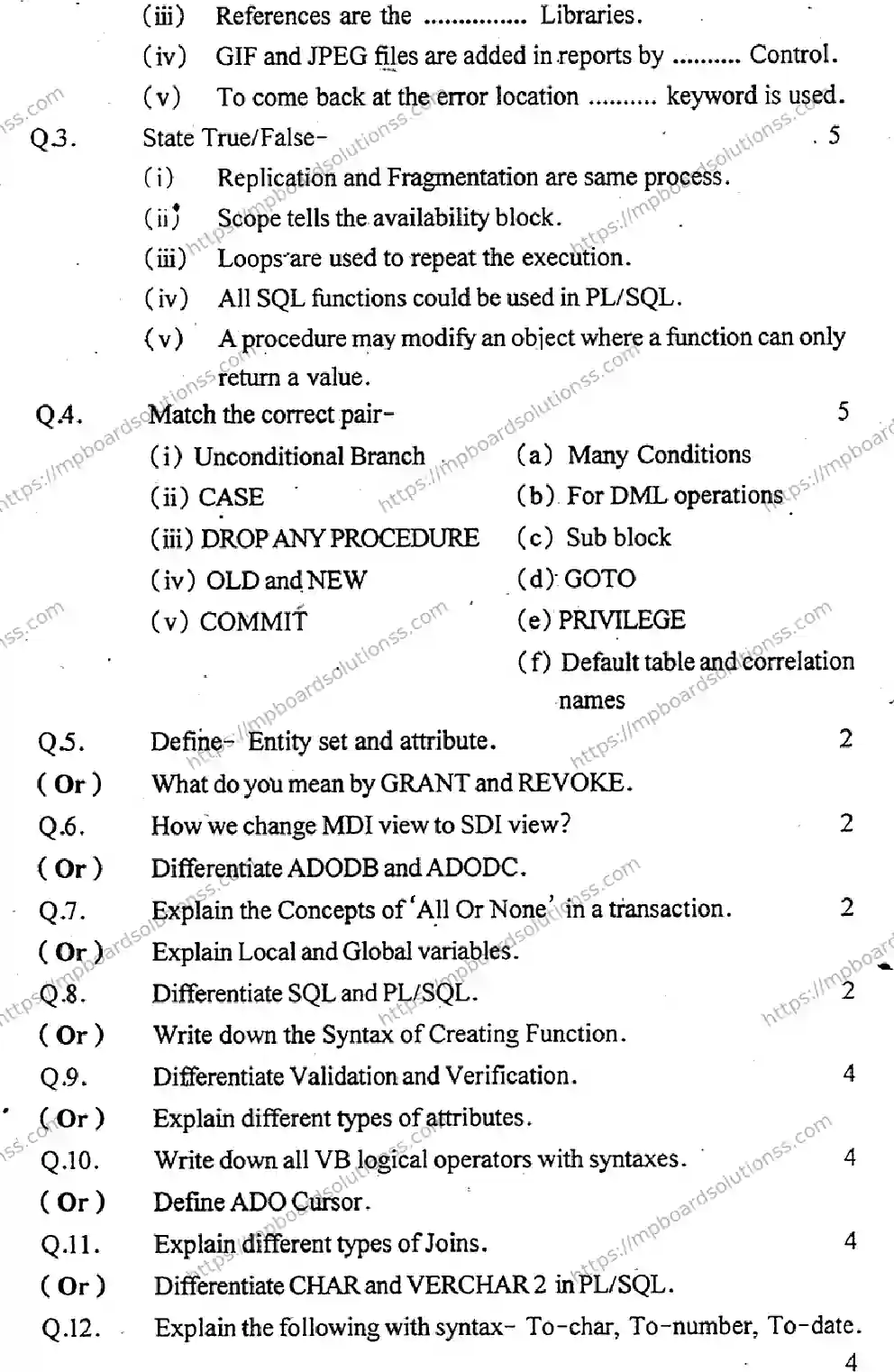 MP Board Class 12 Informatics Practices HE P -955551 Final Paper 2015 Image 2
