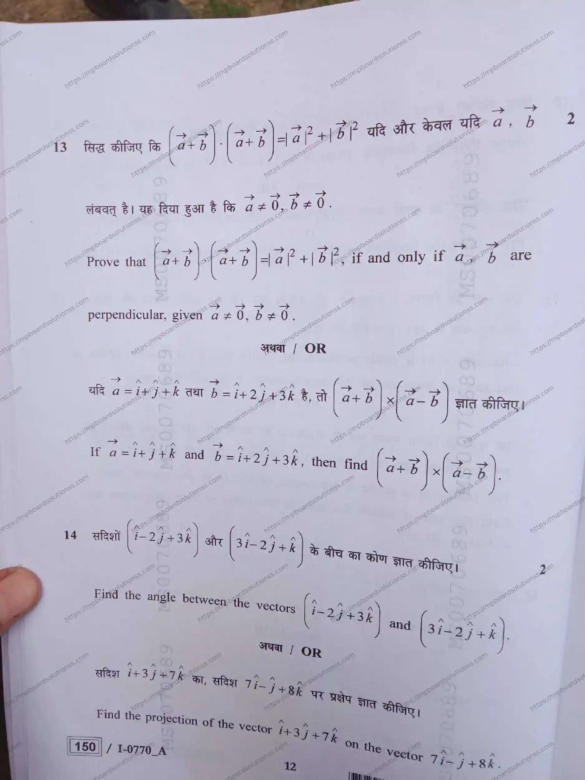 MP Board Class 12 Mathematics I Set A-804115 Final Paper 2024 Image 12