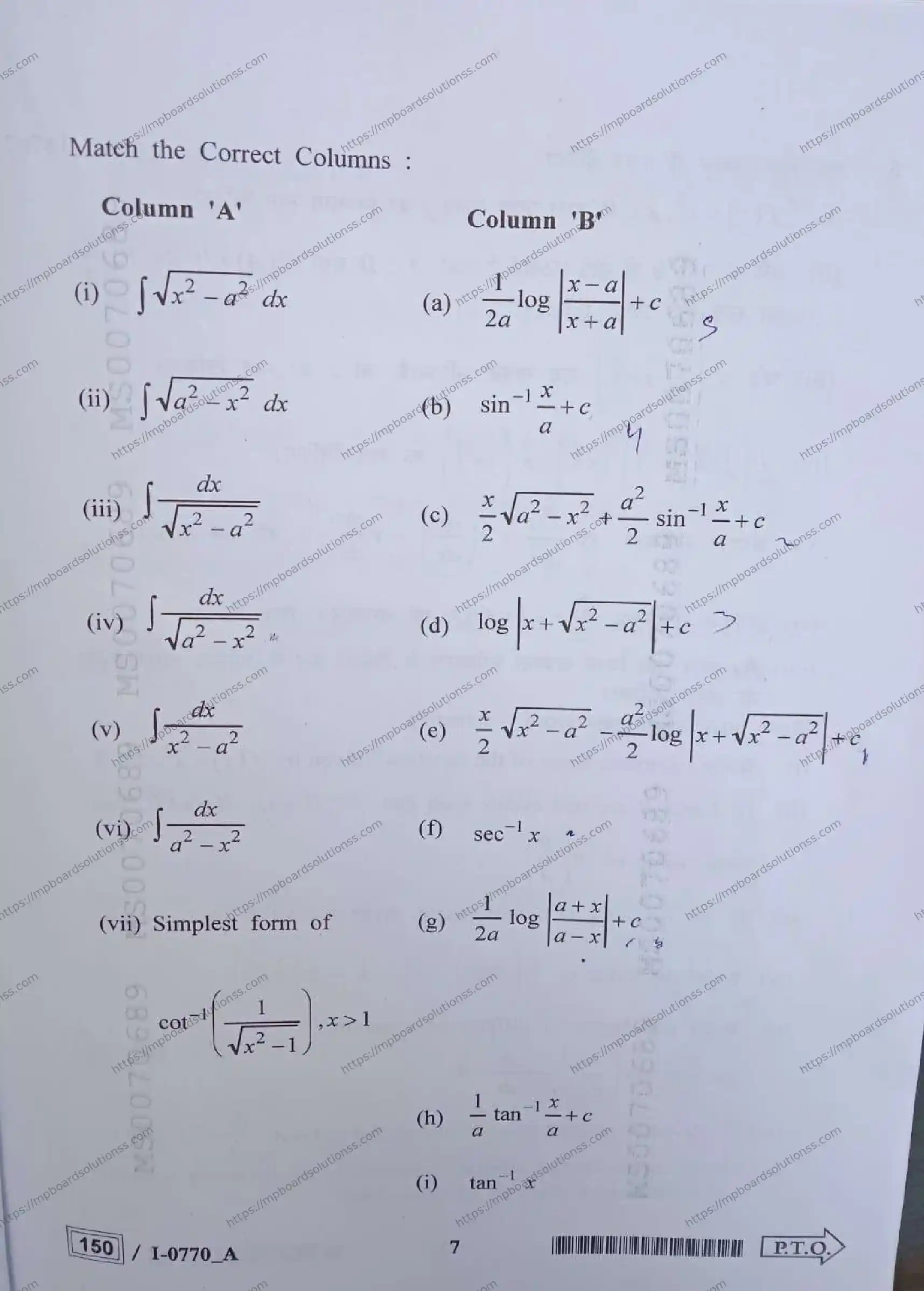 MP Board Class 12 Mathematics I Set A-804115 Final Paper 2024 Image 7