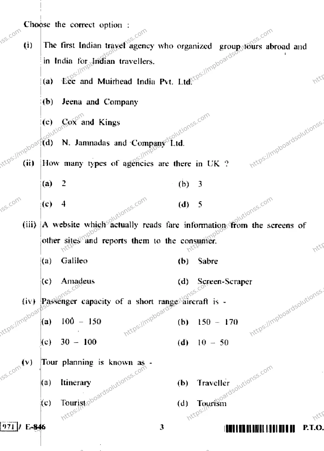 MP Board Class 12 Travel & Tourism E-344345 Final Paper 2020 Image 3