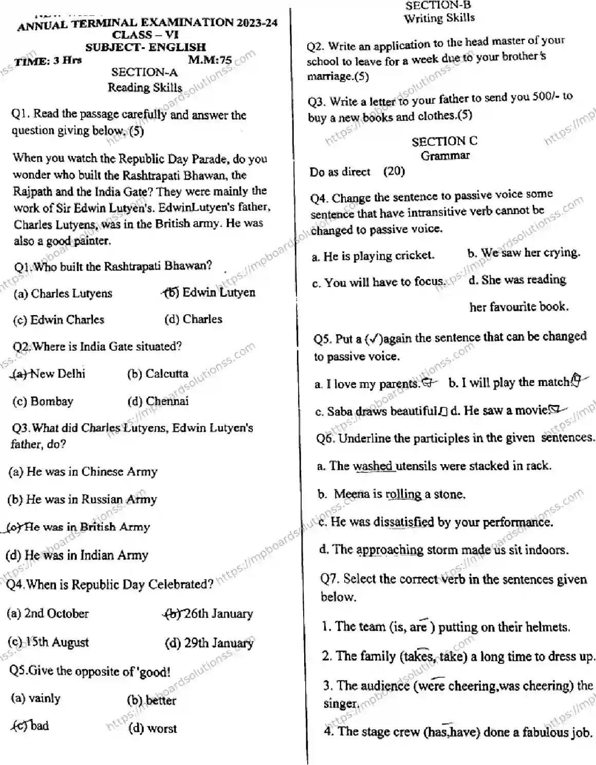 MP Board Class 6 English-237202 Final Paper 2024 Image 1