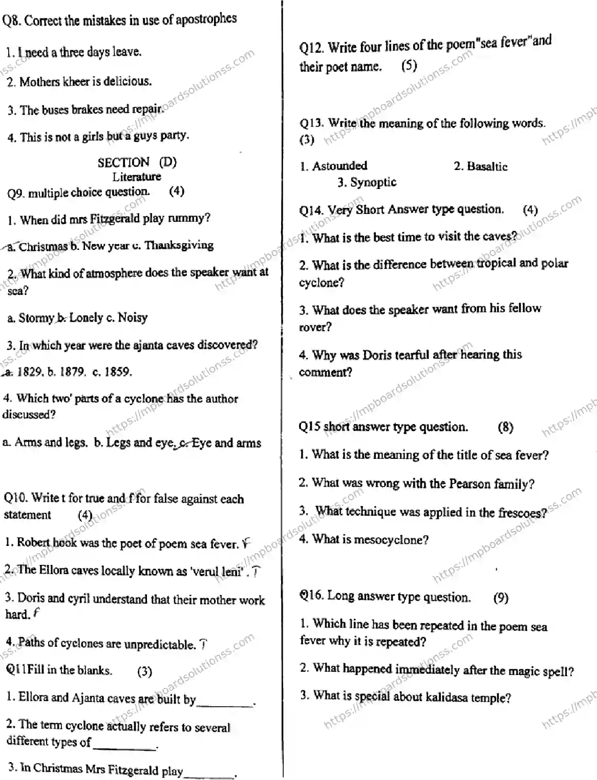 MP Board Class 6 English-237202 Final Paper 2024 Image 2