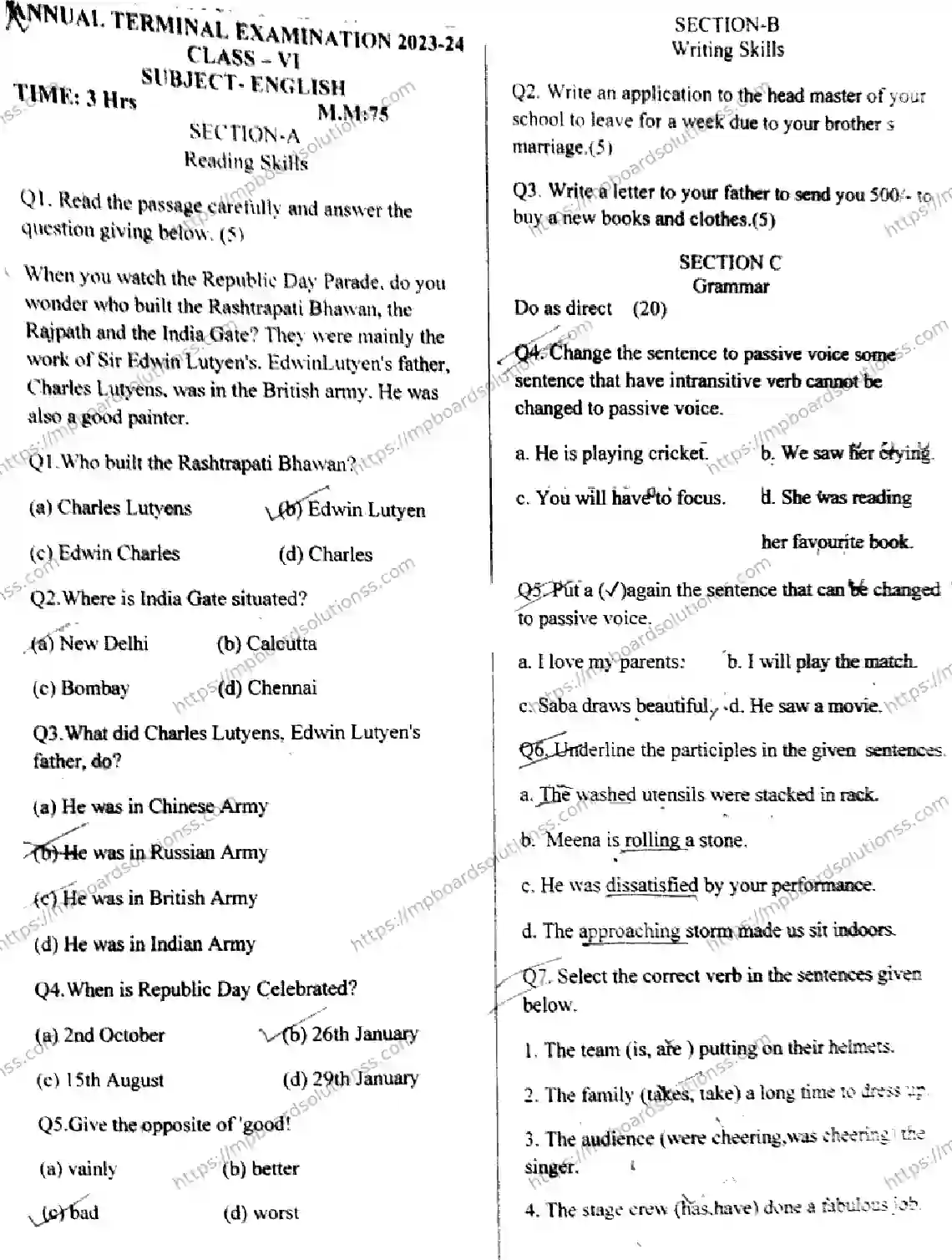 MP Board Class 6 English-373650 Final Paper 2024 Image 1