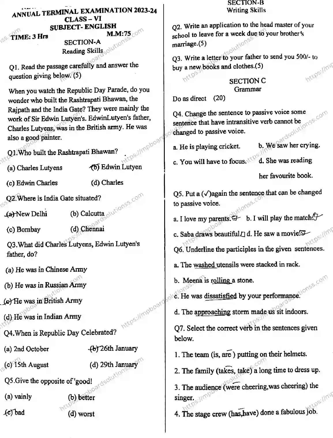 MP Board Class 6 English-406435 Final Paper 2024 Image 1