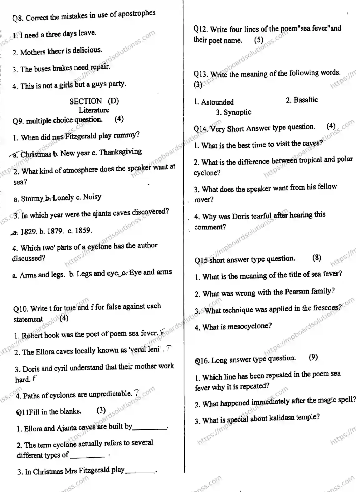 MP Board Class 6 English-406435 Final Paper 2024 Image 2