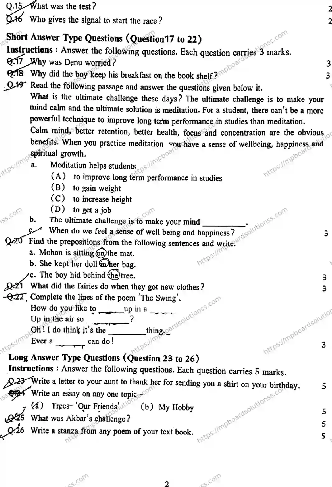 MP Board Class 6 English-771896 Final Paper 2026 Image 2