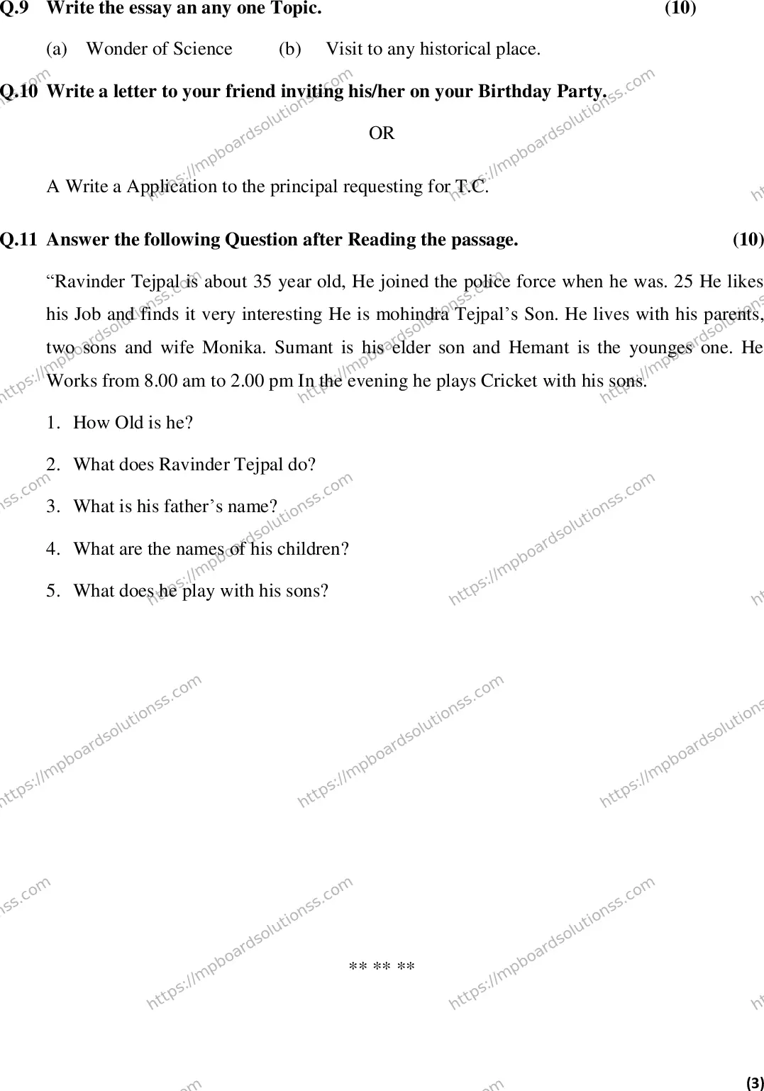 MP Board Class 6 English EM-806996 Final Paper 2016 Image 3
