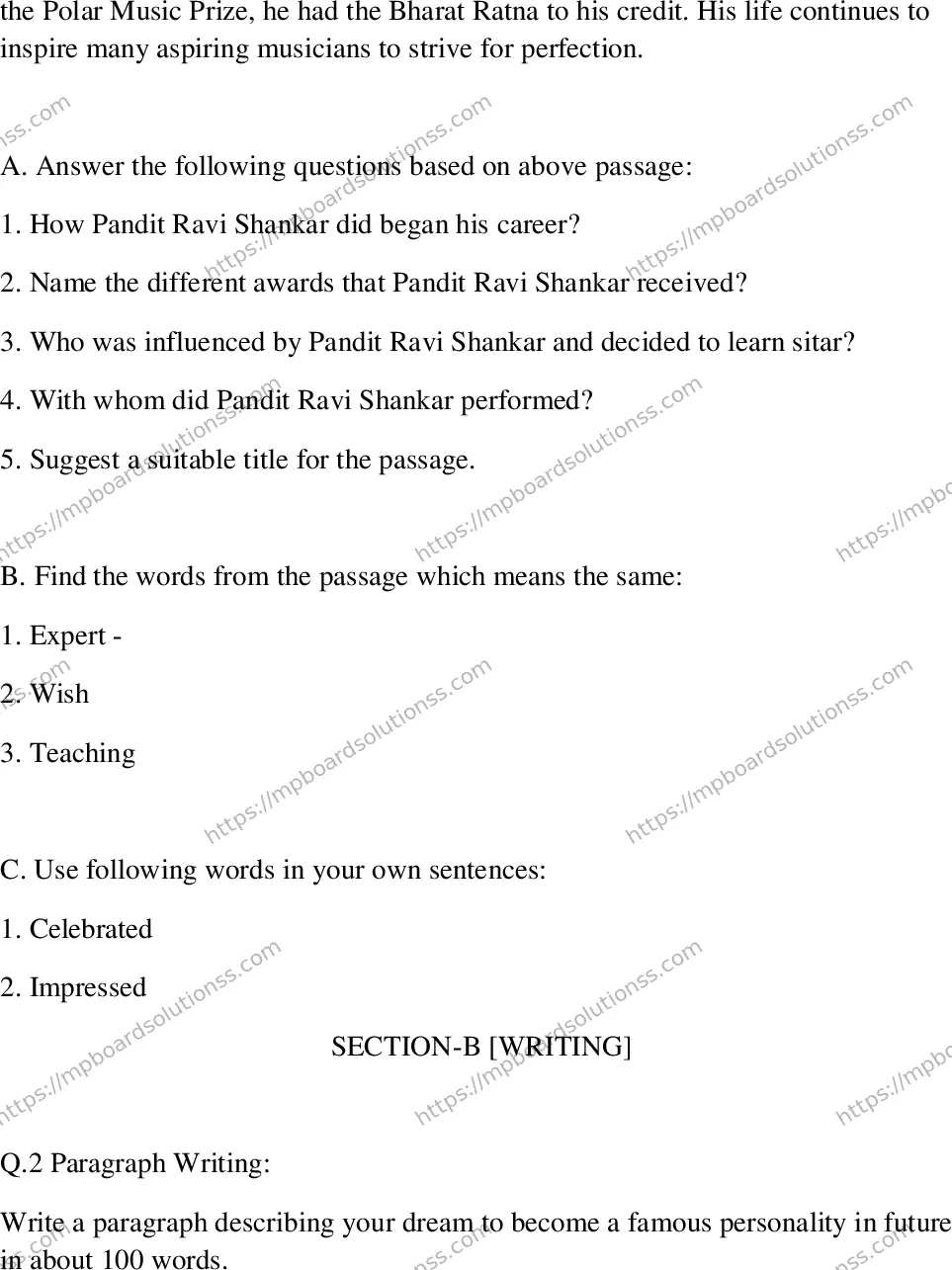 MP Board Class 6 English SA -449779 Final Paper 2023 Image 2