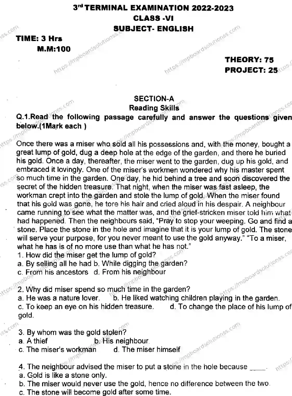 MP Board Class 6 English T-573146 Final Paper 2023 Image 1
