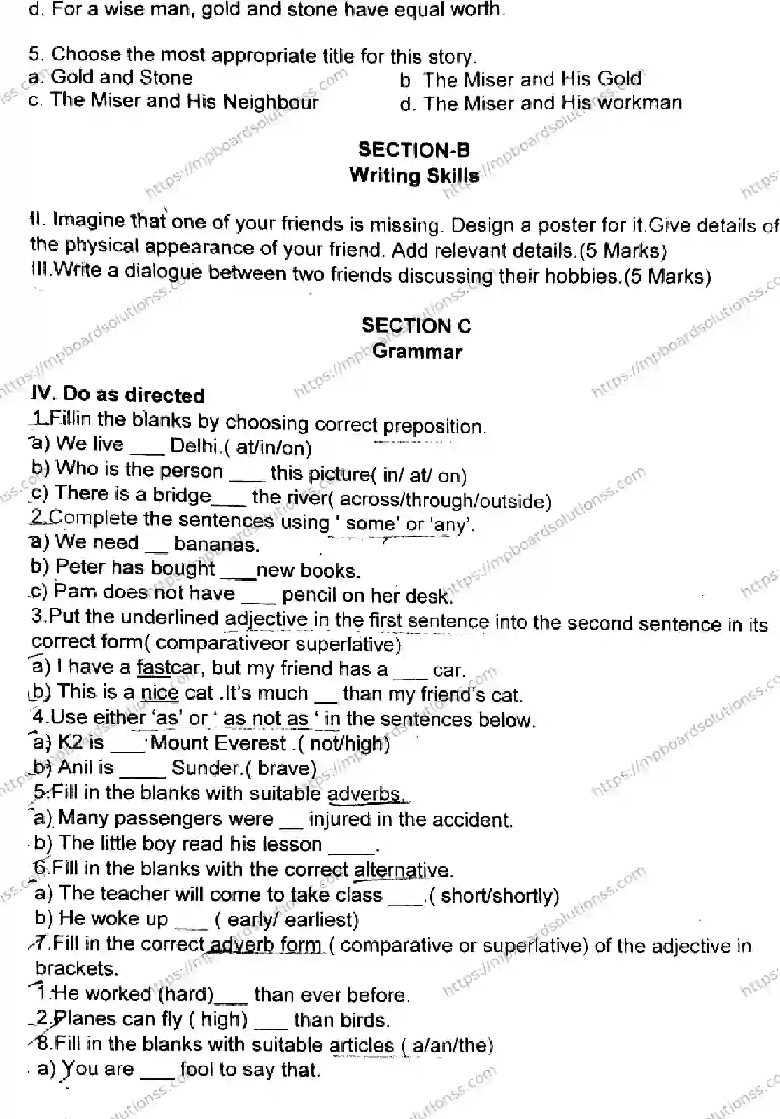 MP Board Class 6 English T-573146 Final Paper 2023 Image 2