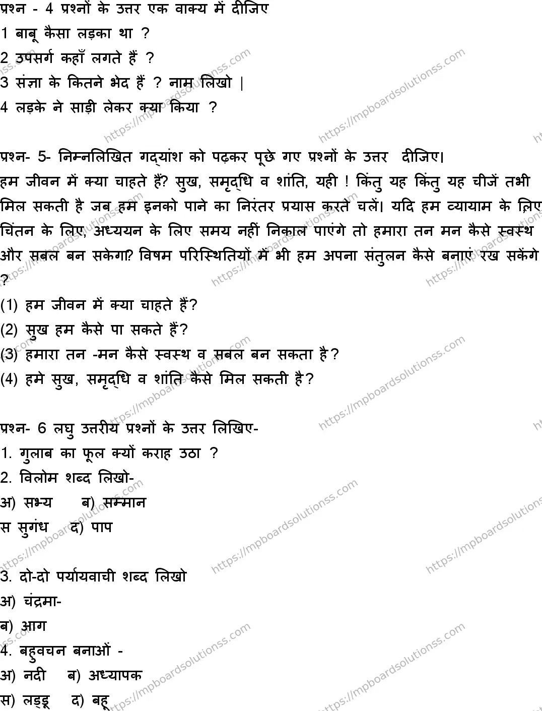 MP Board Class 6 Hindi SA -939852 Final Paper 2023 Image 2