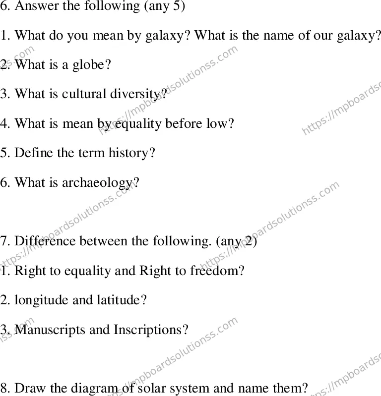 MP Board Class 6 Social Science SA -311888 Final Paper 2023 Image 3