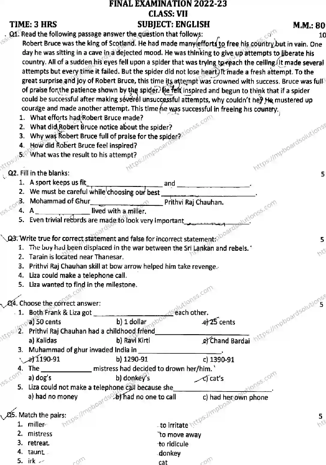 MP Board Class 7 English-359509 Final Paper 2023 Image 1