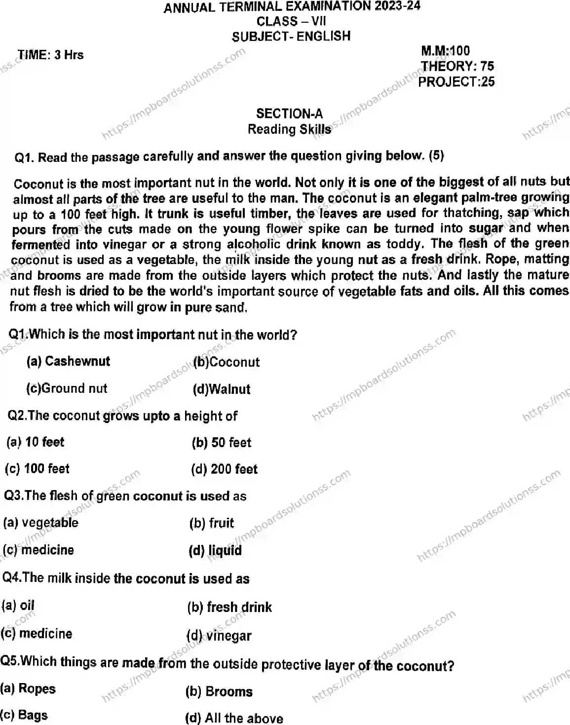 MP Board Class 7 English-811453 Final Paper 2024 Image 1