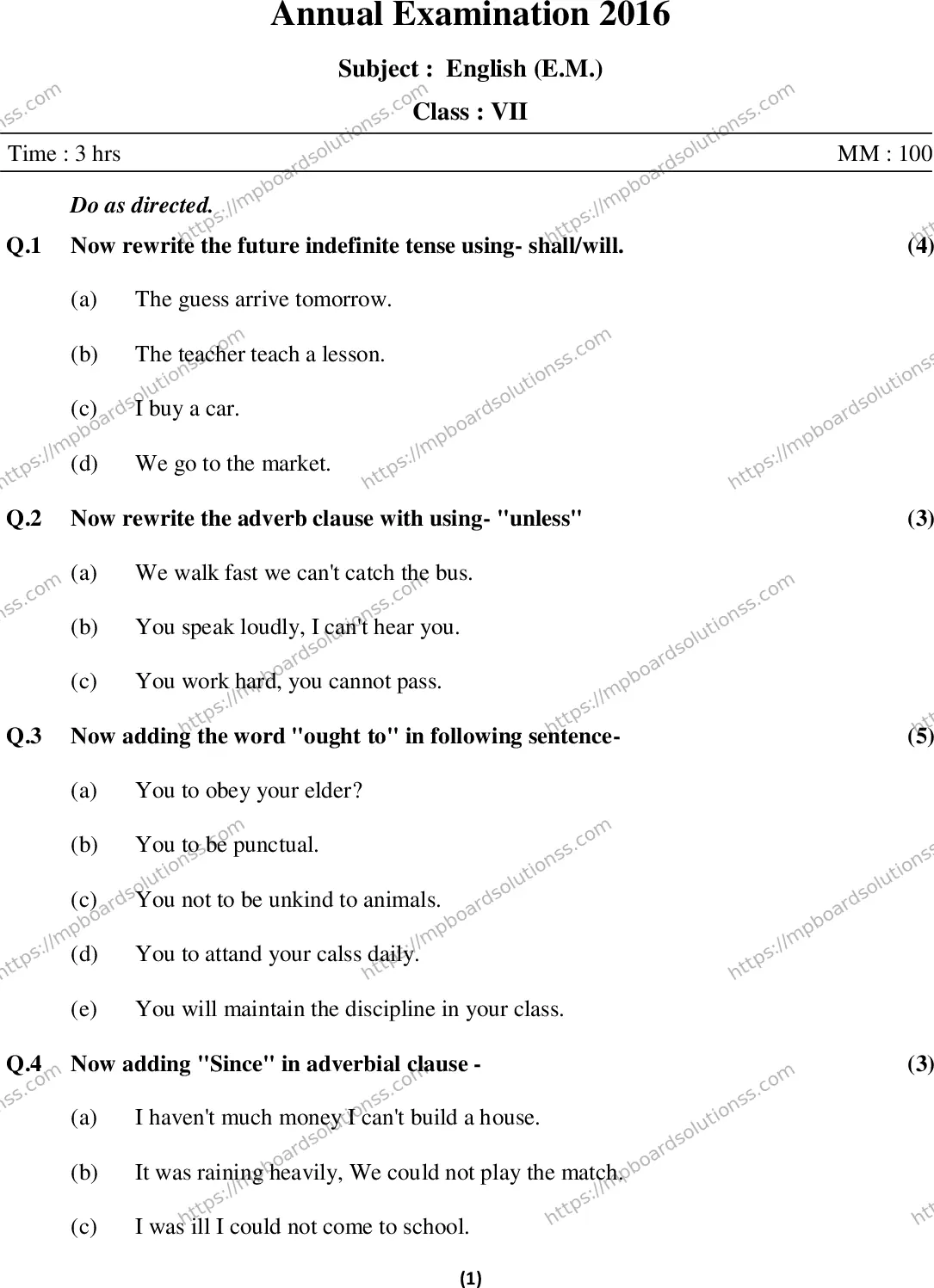 MP Board Class 7 English EM-616203 Final Paper 2015 Image 1