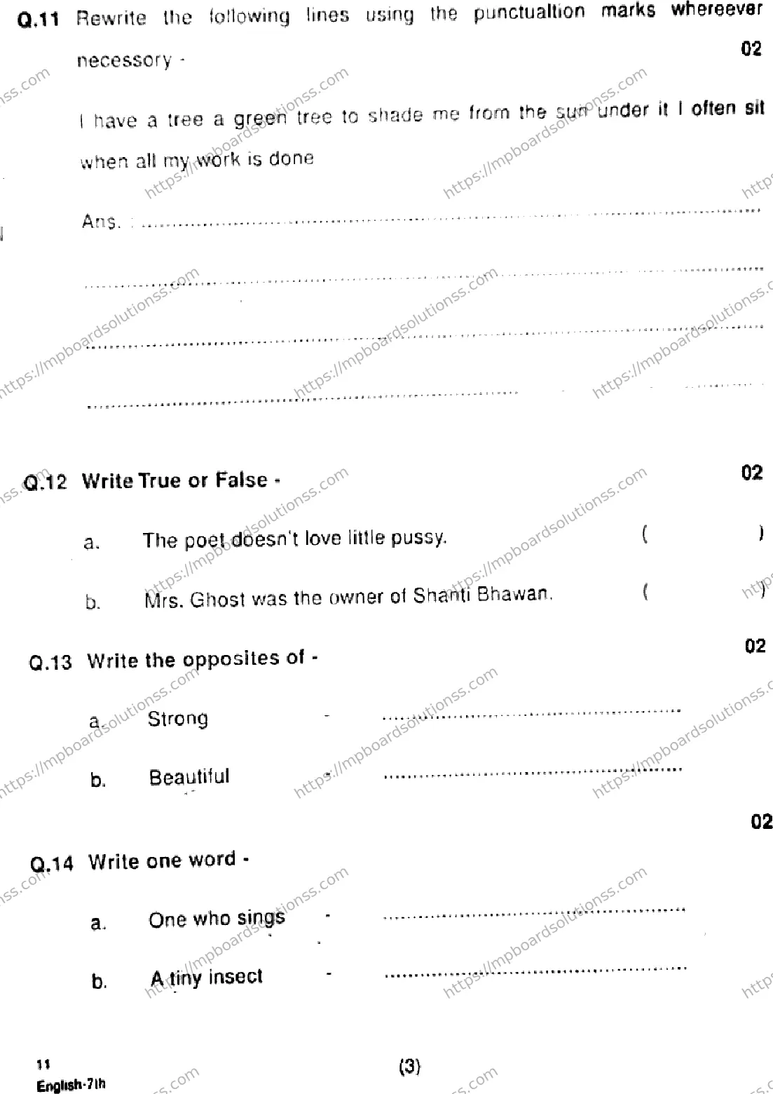 MP Board Class 7 English HY-191827 Final Paper 2024 Image 3