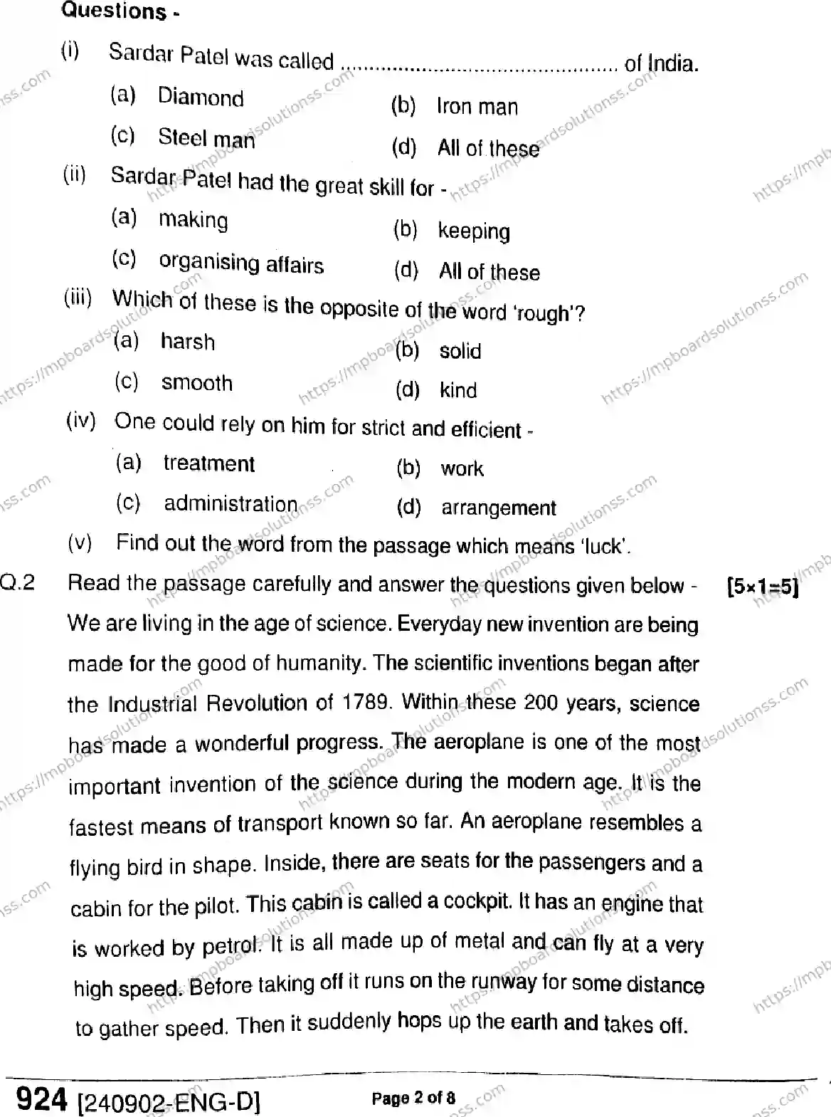 MP Board Class 9 English-139222 Final Paper 2024 Image 2