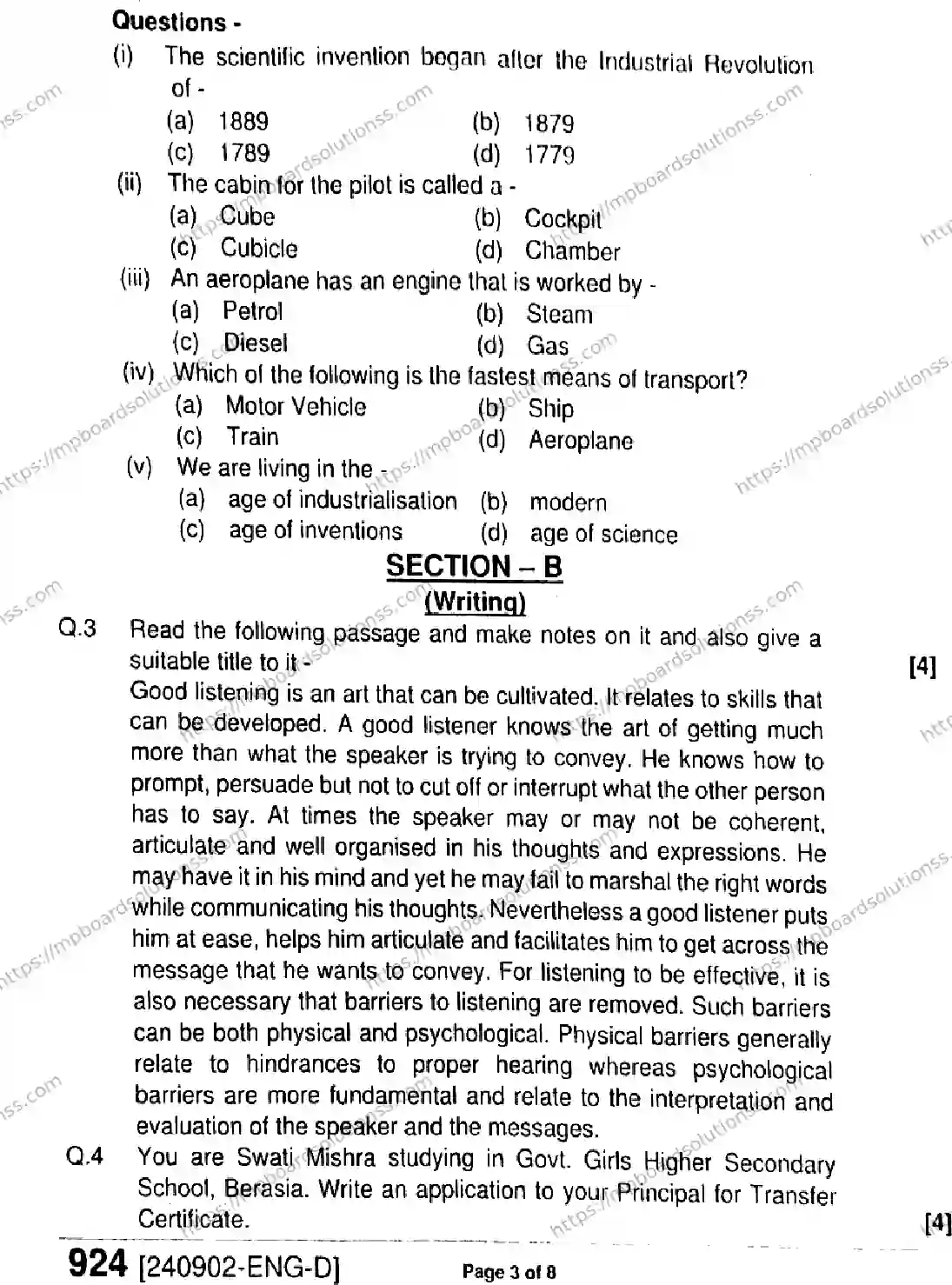 MP Board Class 9 English-139222 Final Paper 2024 Image 3