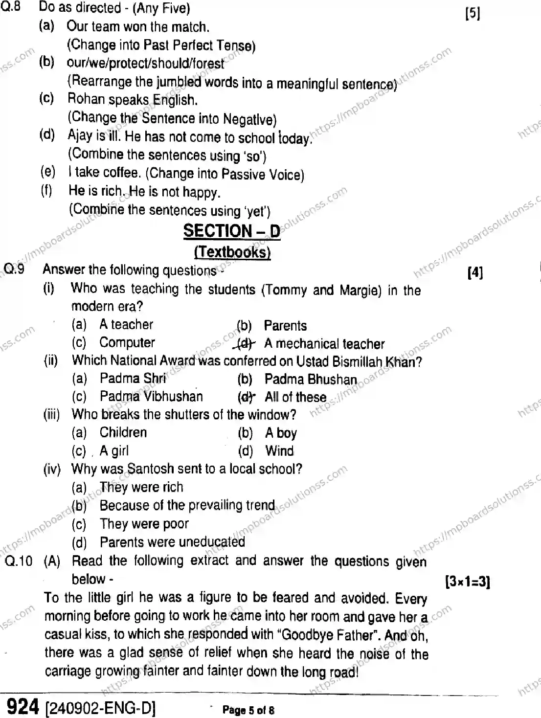 MP Board Class 9 English-139222 Final Paper 2024 Image 5