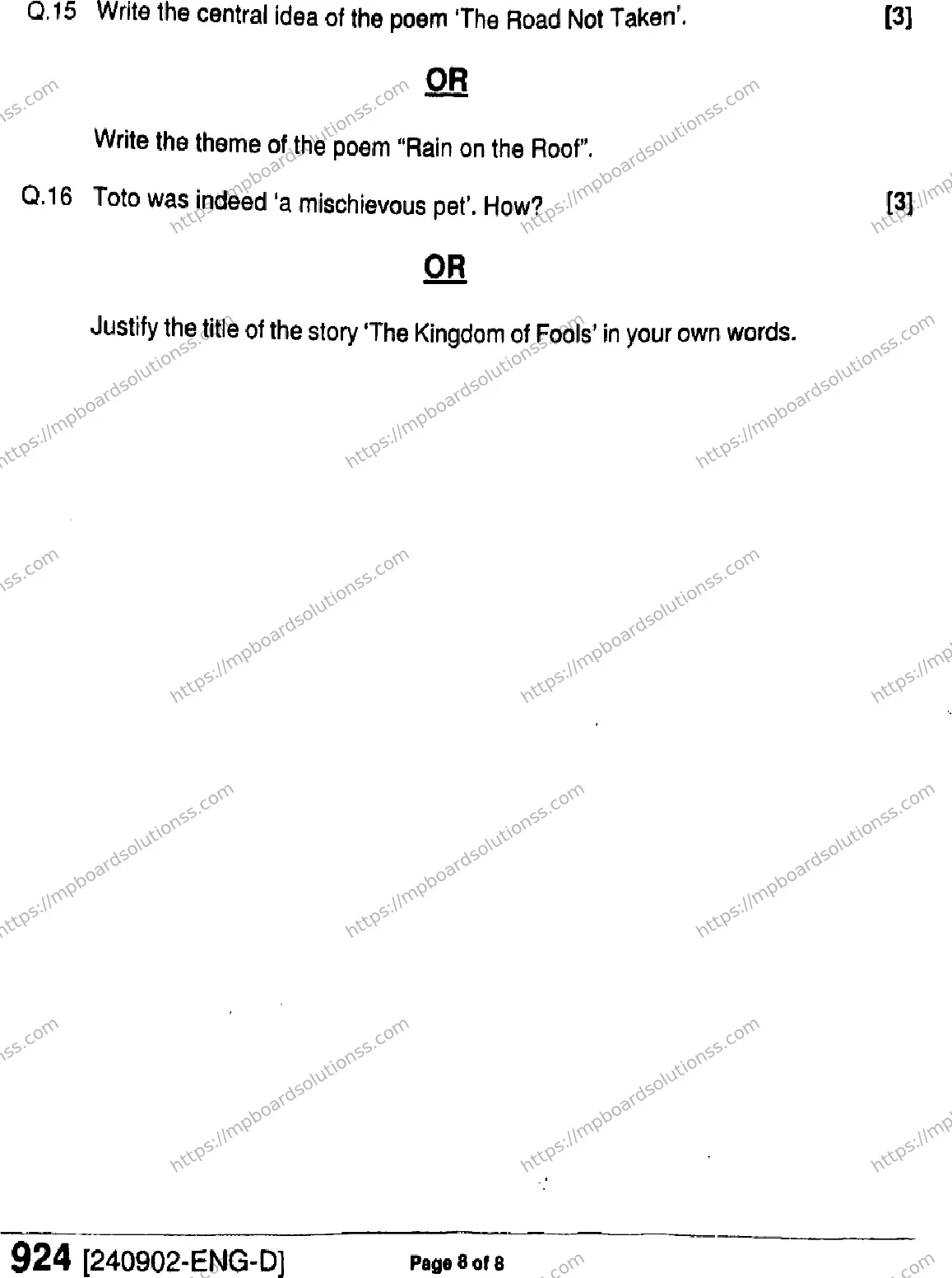 MP Board Class 9 English-139222 Final Paper 2024 Image 8