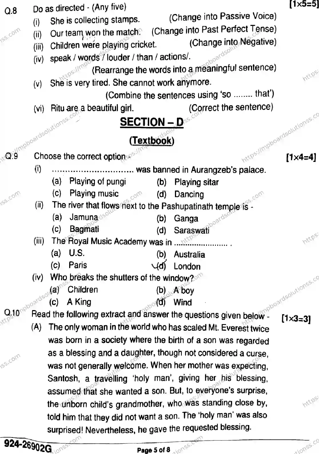 MP Board Class 9 English-242868 Final Paper 2026 Image 5