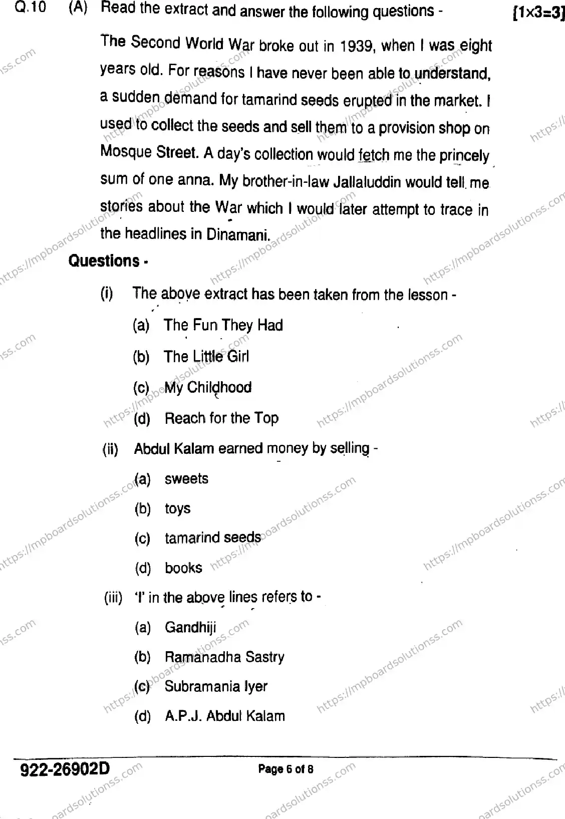 MP Board Class 9 English-289067 Final Paper 2026 Image 6