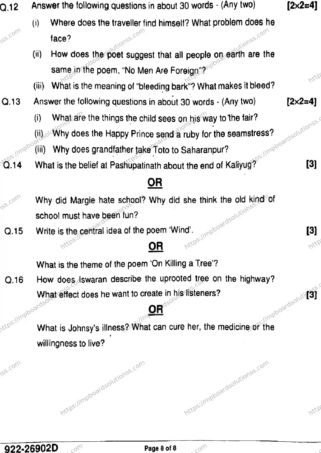 MP Board Class 9 English-289067 Final Paper 2026 Image 8