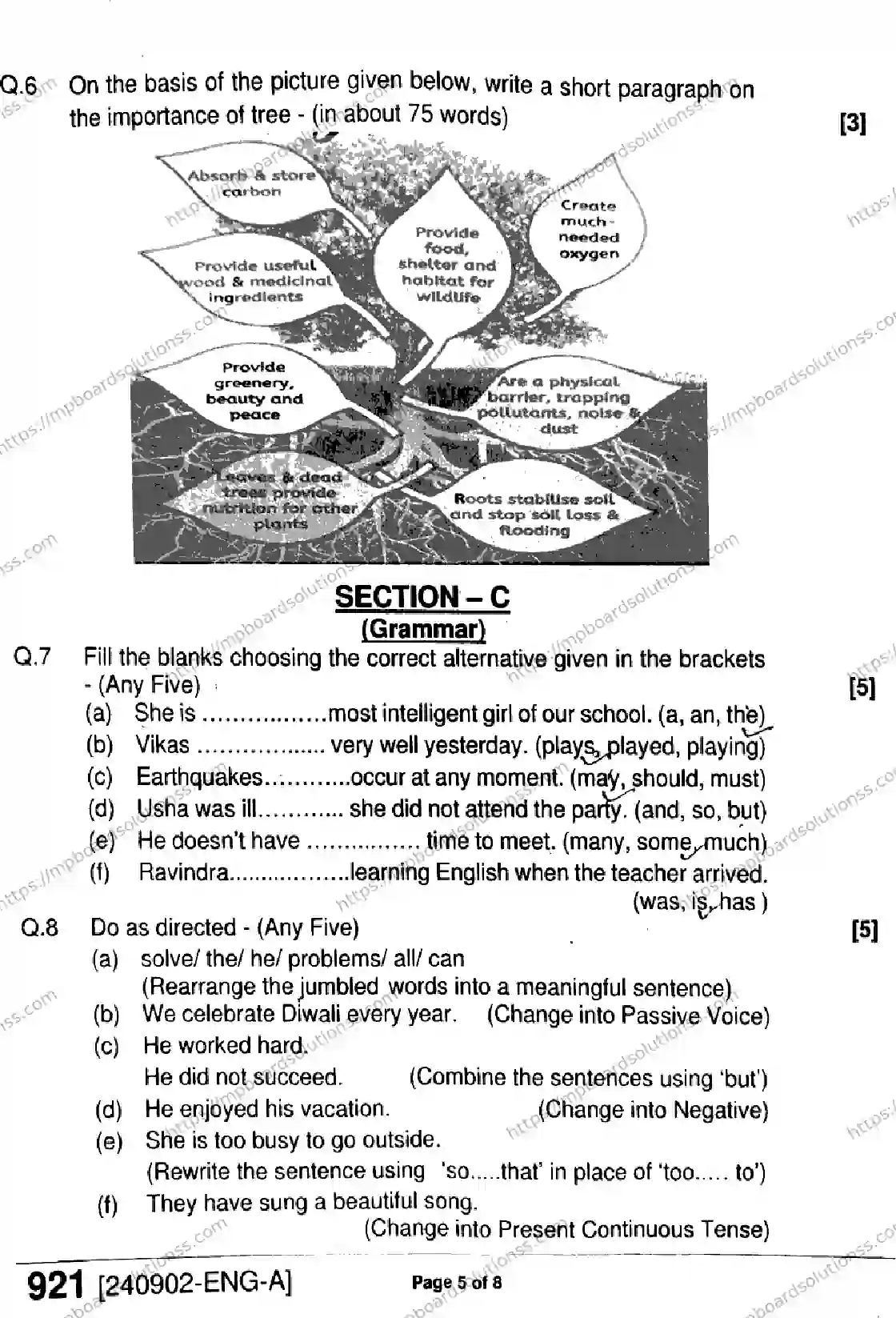 MP Board Class 9 English-301283 Final Paper 2024 Image 5