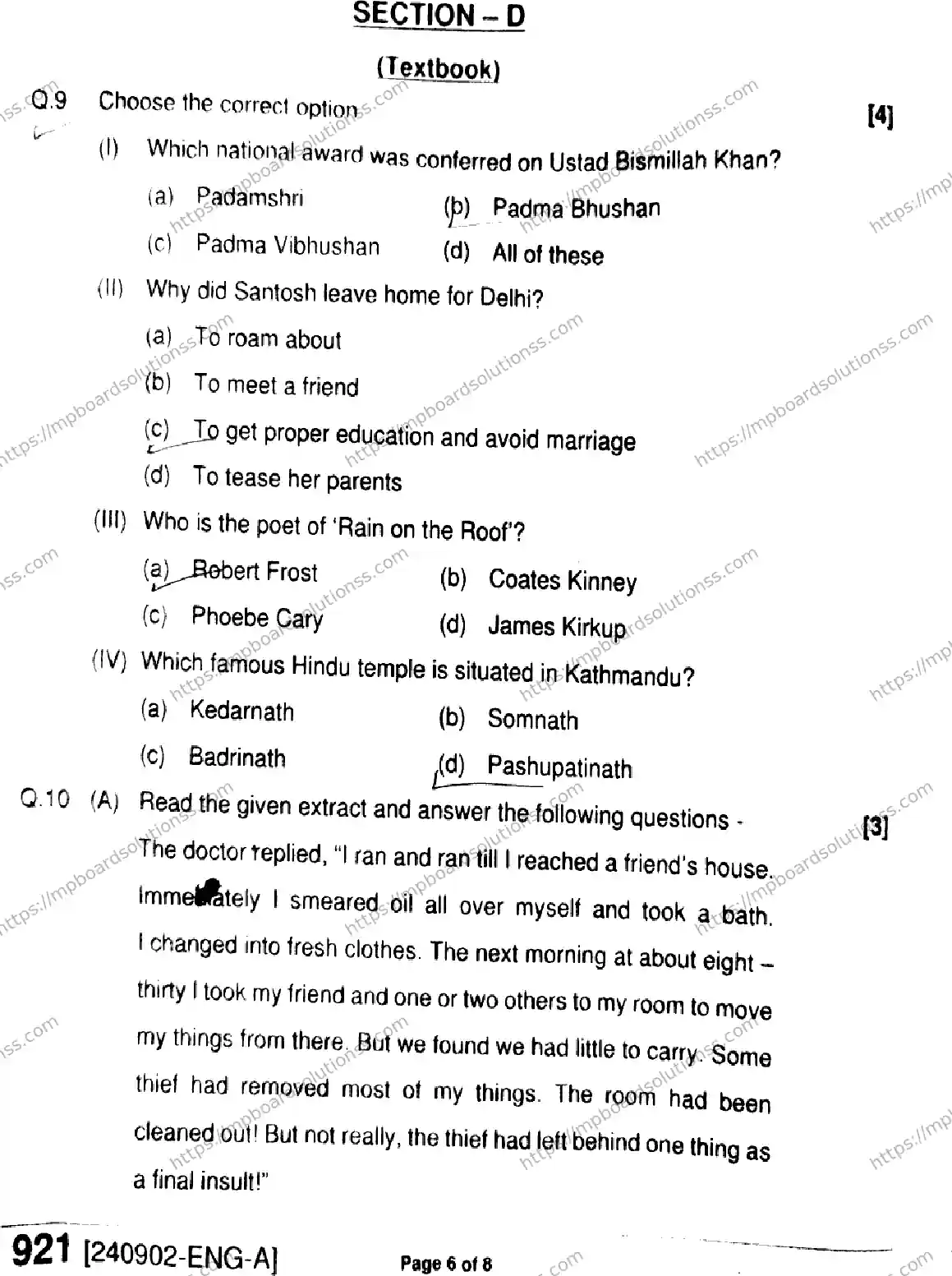 MP Board Class 9 English-301283 Final Paper 2024 Image 6