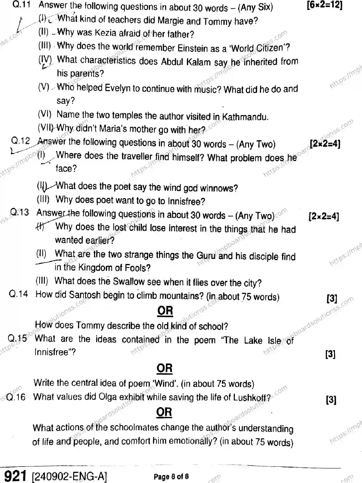 MP Board Class 9 English-301283 Final Paper 2024 Image 8