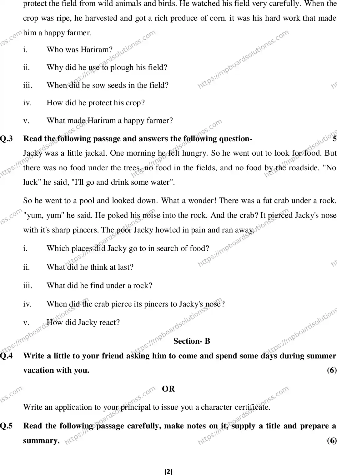 MP Board Class 9 English-304895 Final Paper 2015 Image 2