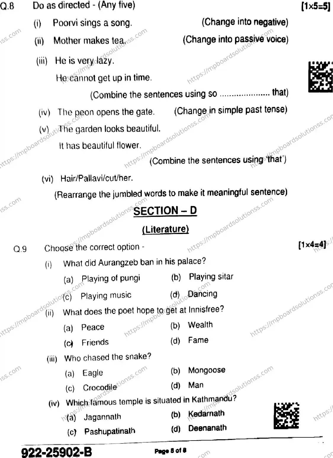 MP Board Class 9 English-333329 Final Paper 2025 Image 5