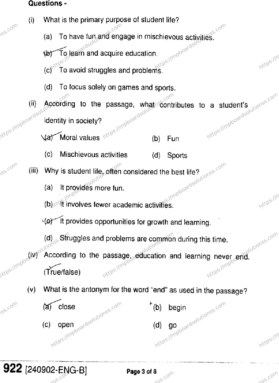 MP Board Class 9 English-406271 Final Paper 2024 Image 3