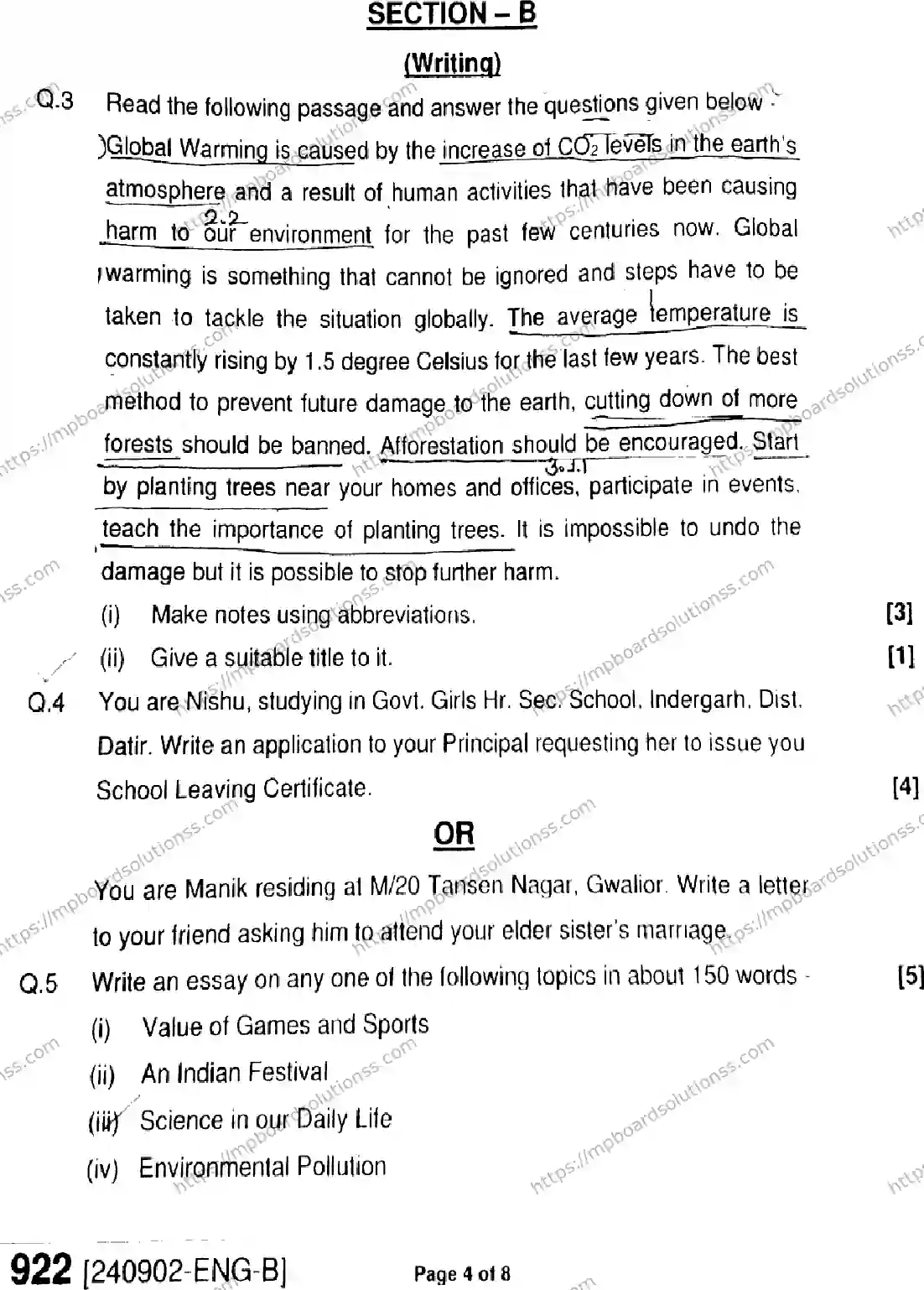 MP Board Class 9 English-406271 Final Paper 2024 Image 4