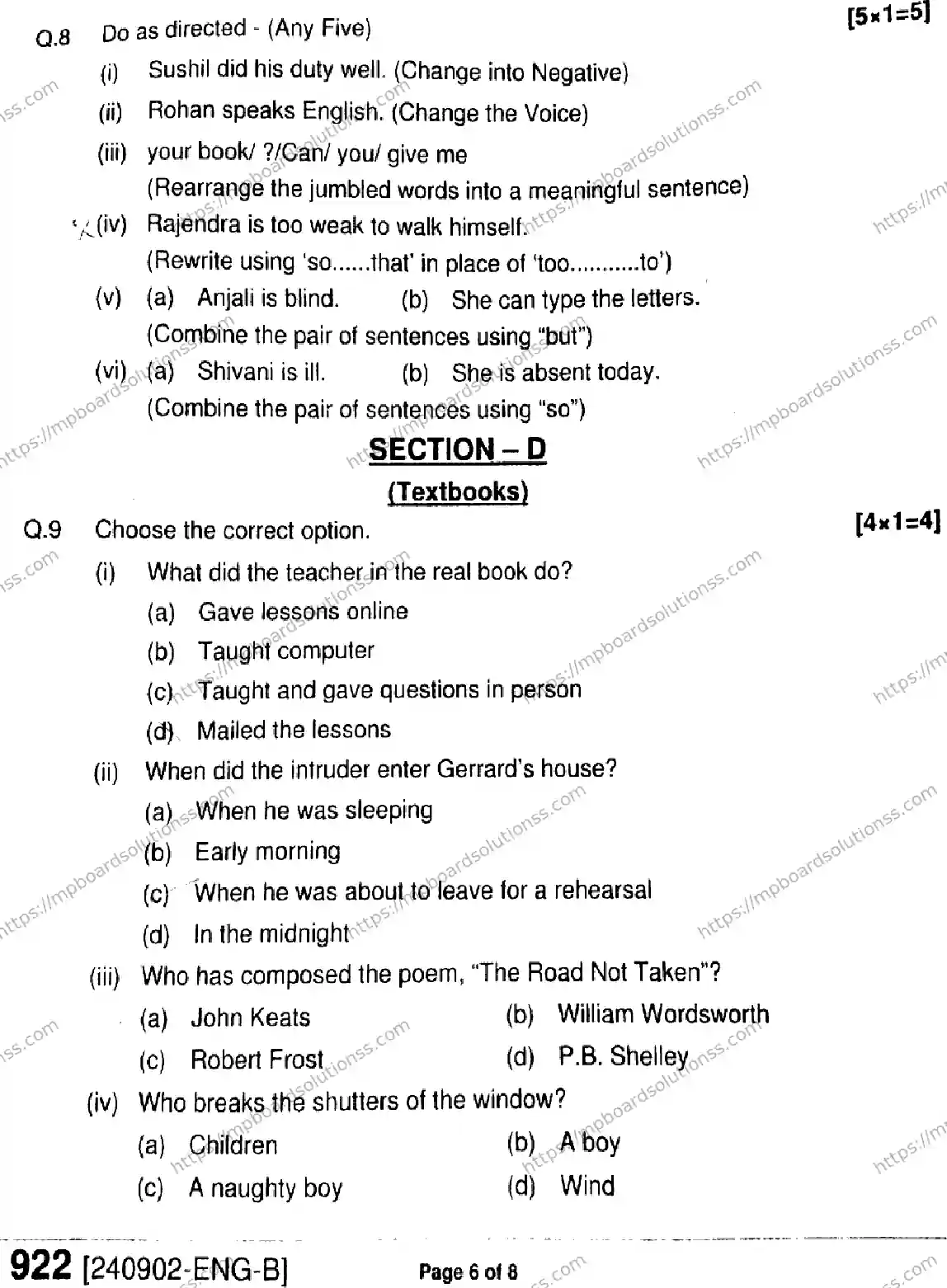 MP Board Class 9 English-406271 Final Paper 2024 Image 6