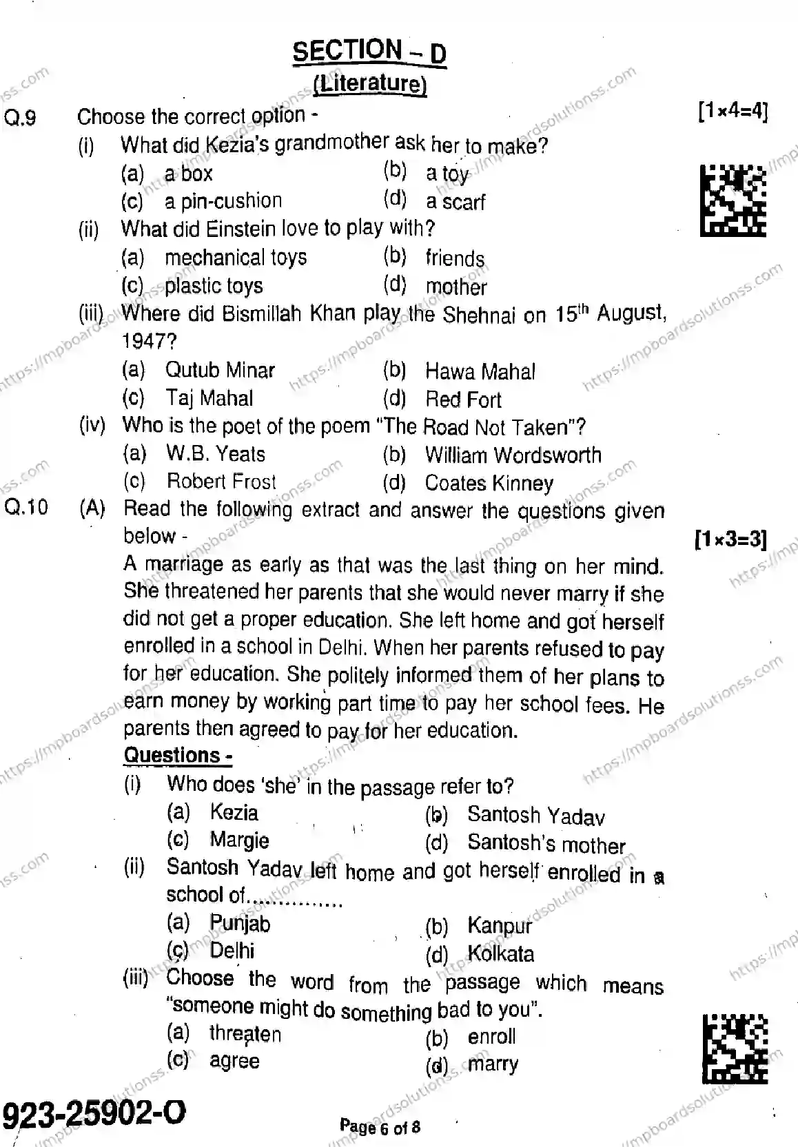 MP Board Class 9 English-449661 Final Paper 2025 Image 6