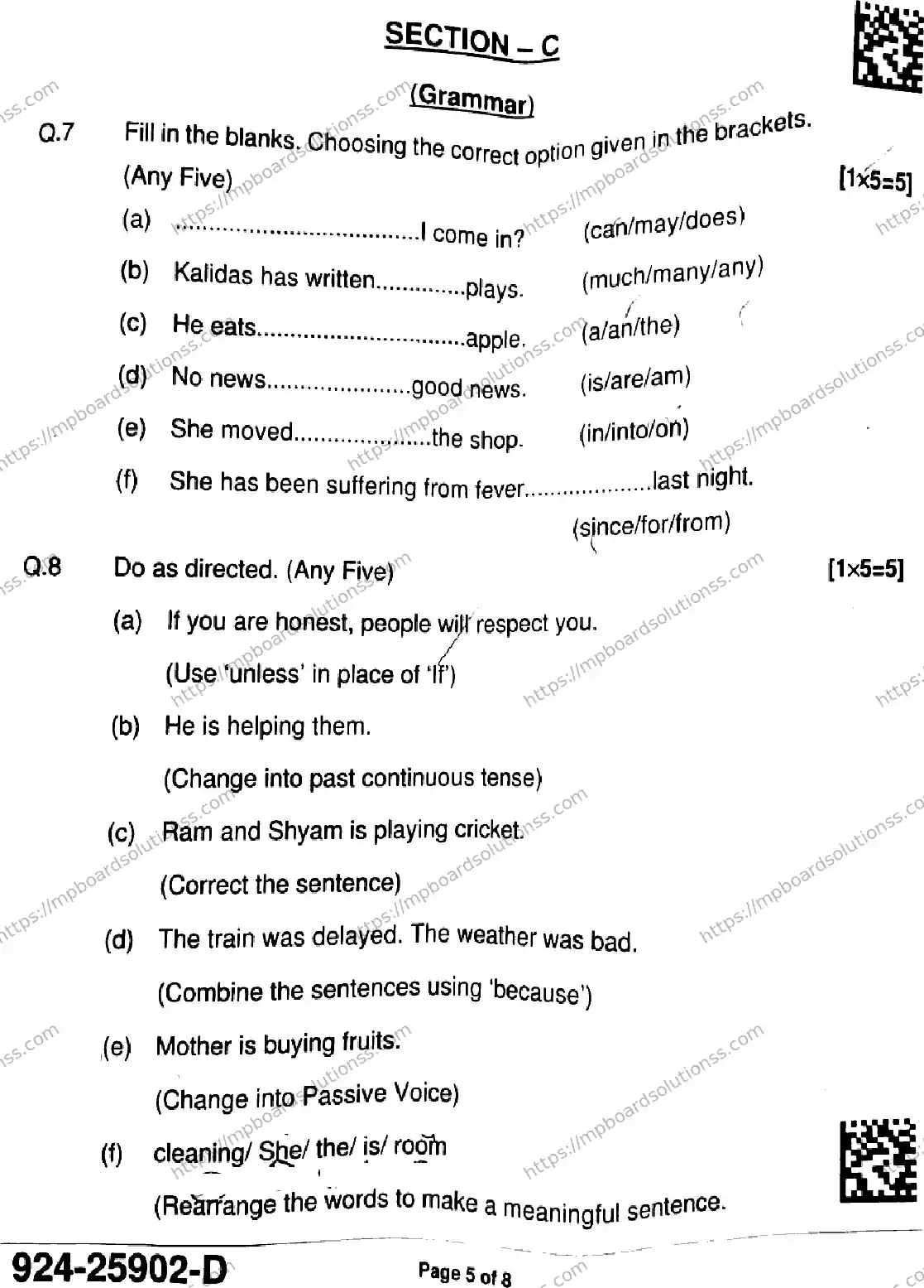 MP Board Class 9 English-496185 Final Paper 2025 Image 5