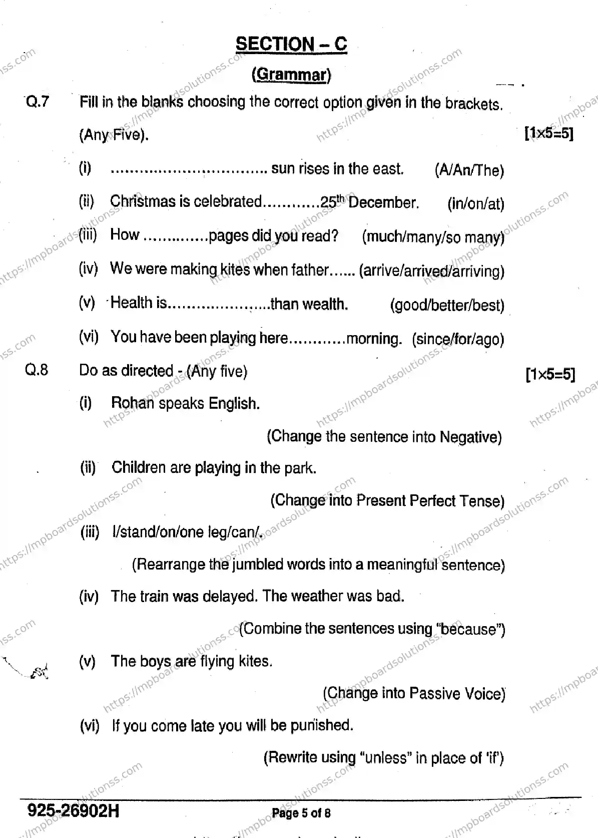 MP Board Class 9 English-595614 Final Paper 2026 Image 5