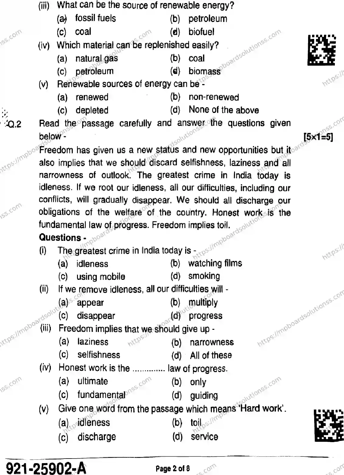 MP Board Class 9 English-699174 Final Paper 2025 Image 2