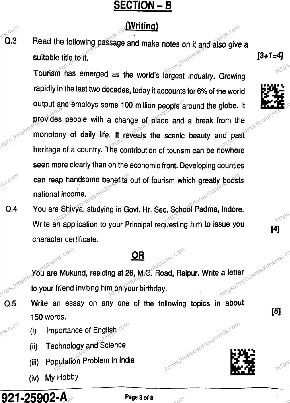 MP Board Class 9 English-699174 Final Paper 2025 Image 3