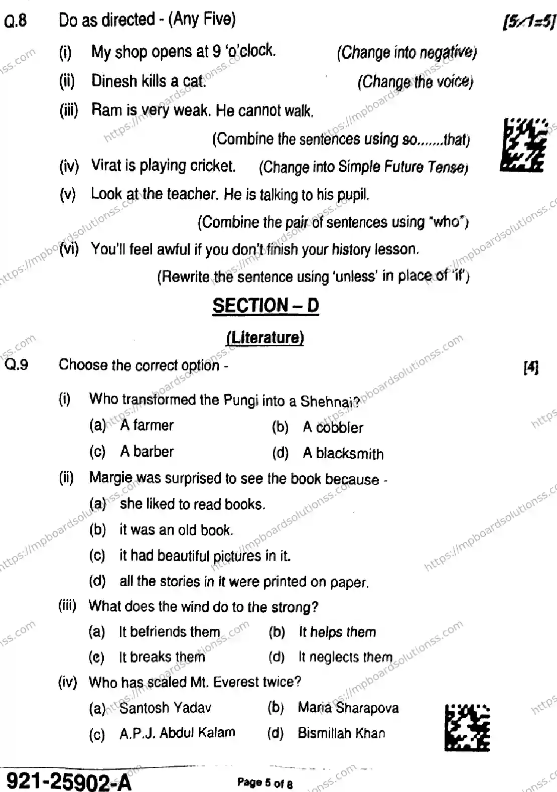 MP Board Class 9 English-699174 Final Paper 2025 Image 5