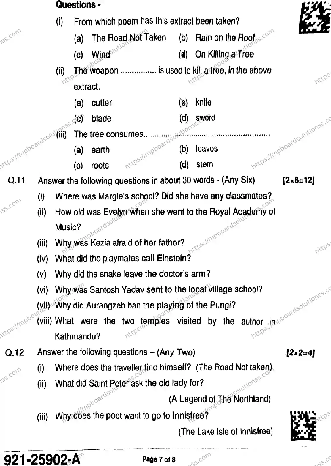 MP Board Class 9 English-699174 Final Paper 2025 Image 7