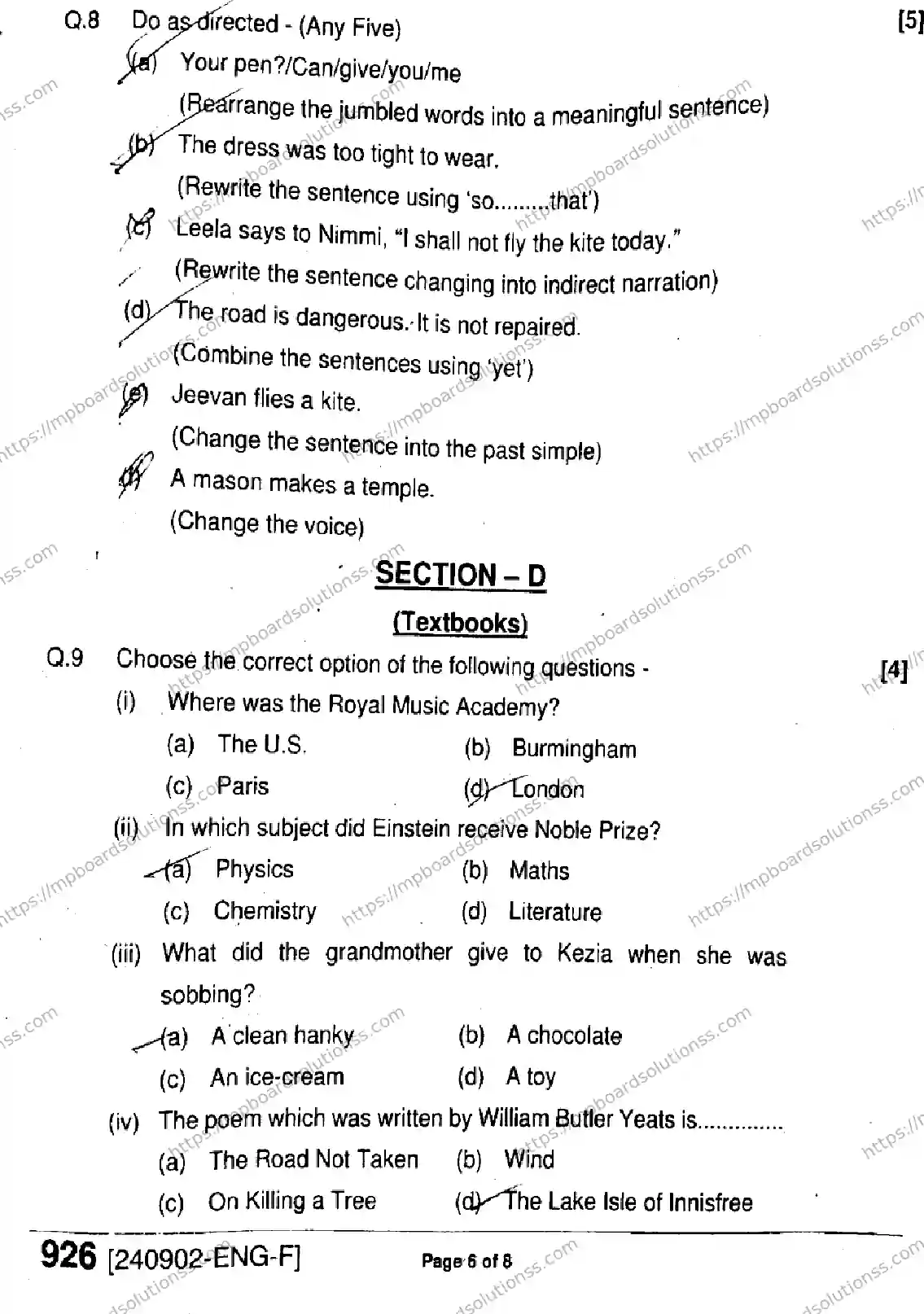 MP Board Class 9 English-739259 Final Paper 2024 Image 6