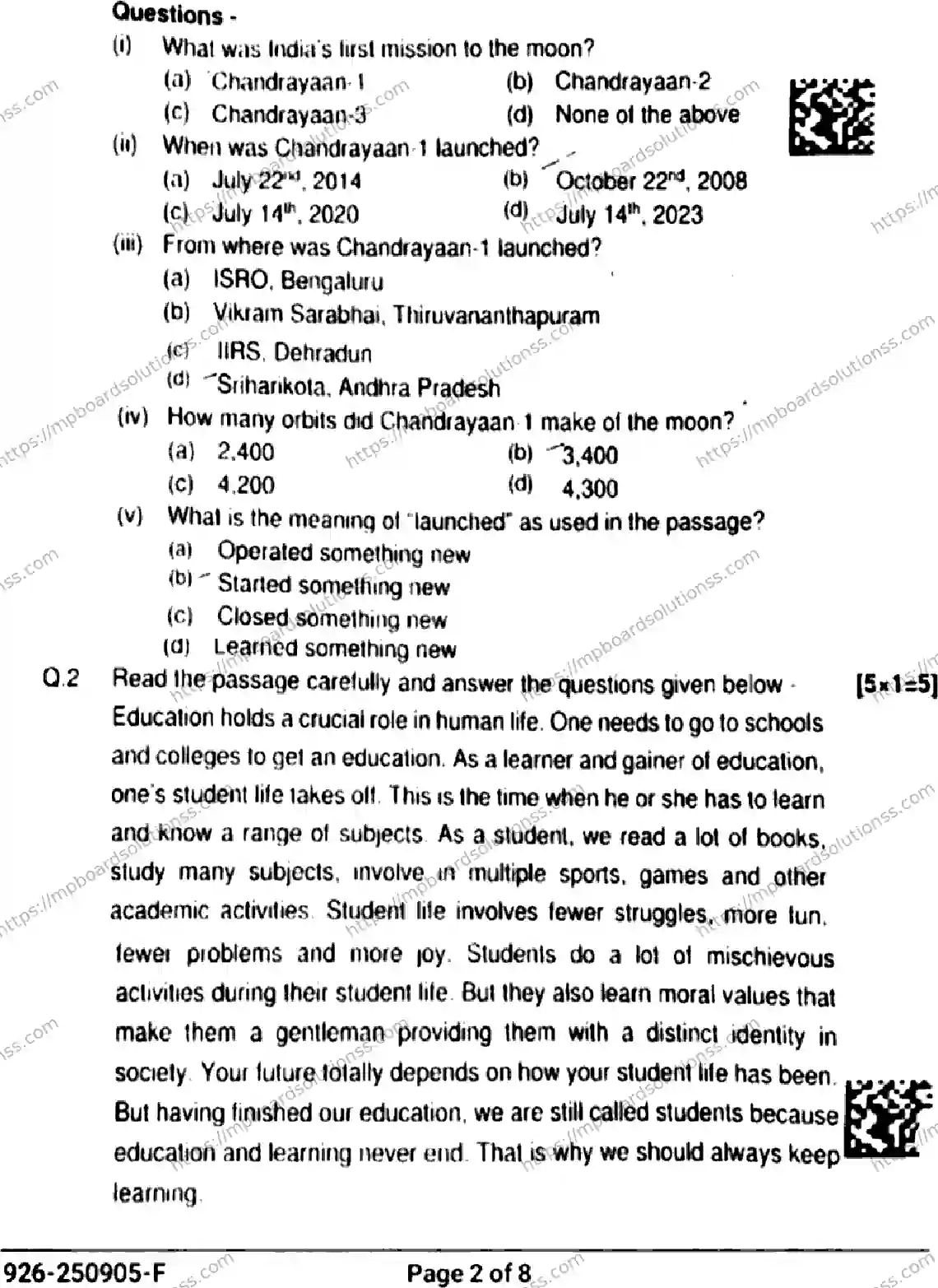 MP Board Class 9 English-799658 Final Paper 2025 Image 2
