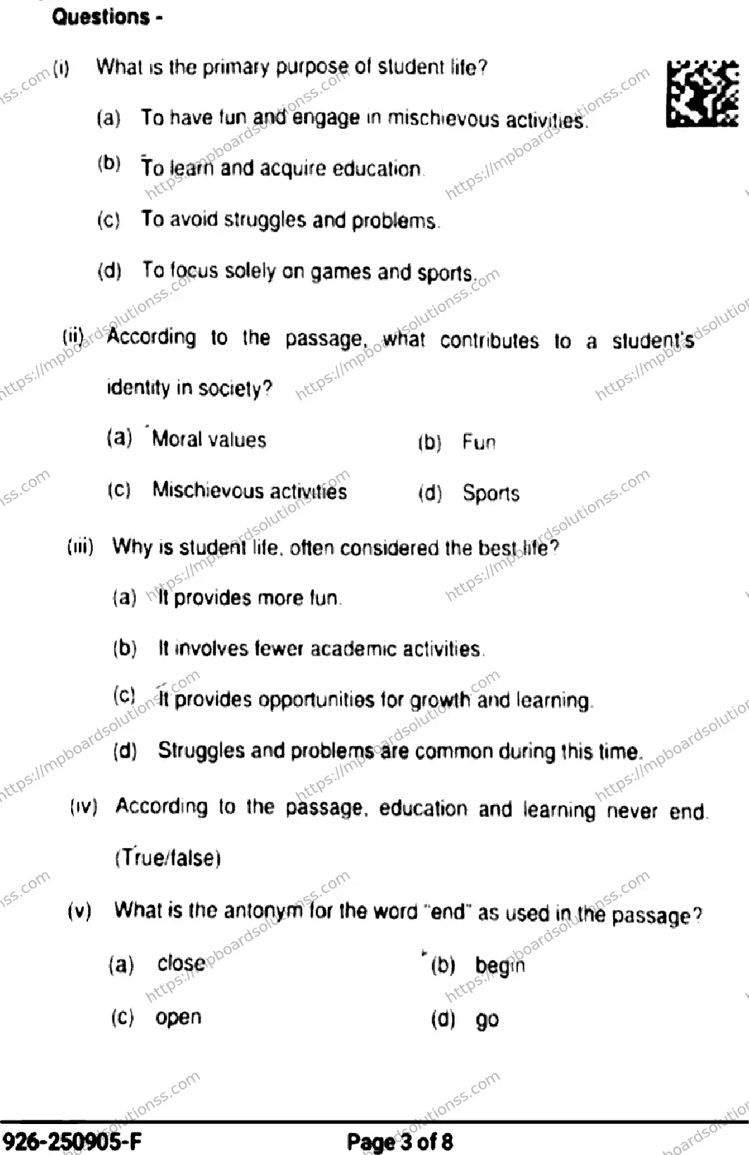 MP Board Class 9 English-799658 Final Paper 2025 Image 3