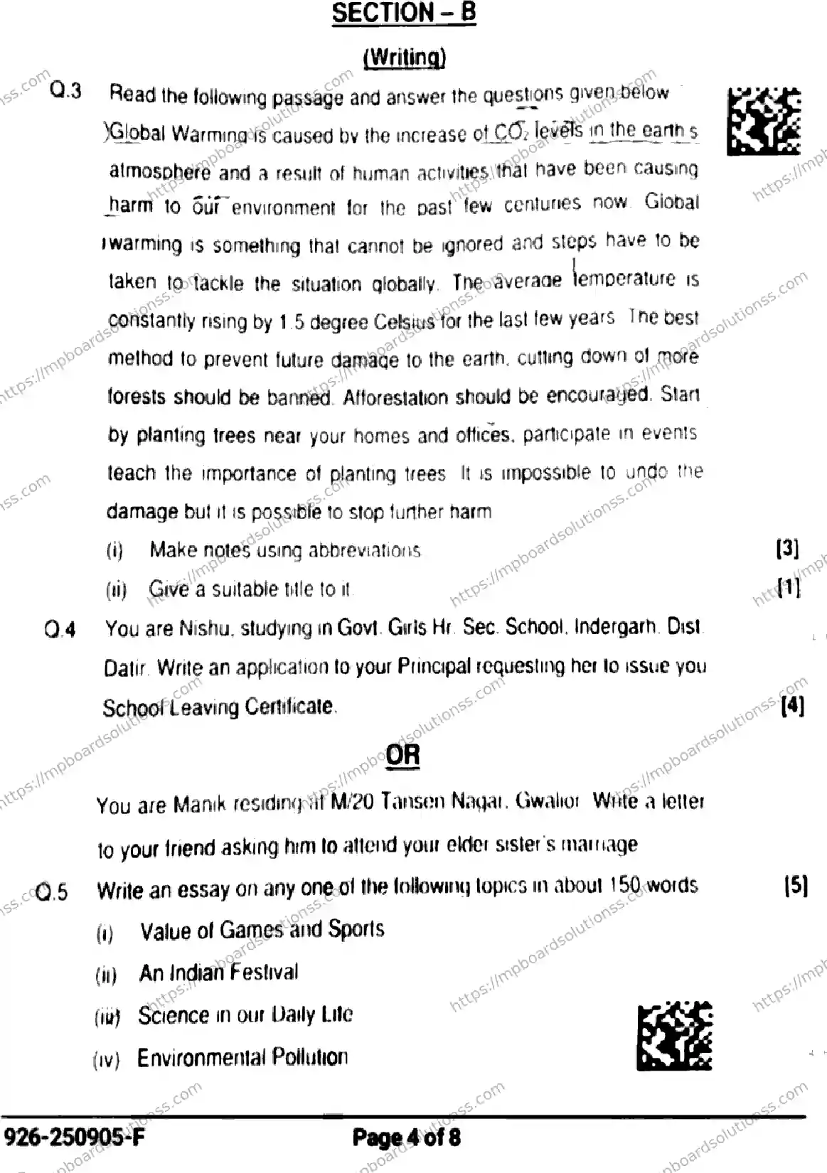 MP Board Class 9 English-799658 Final Paper 2025 Image 4