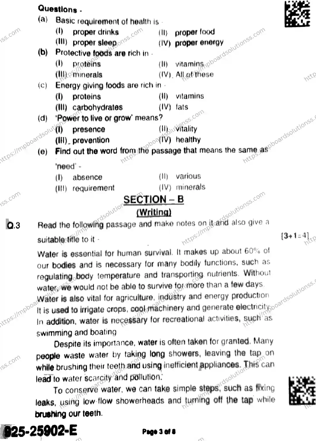 MP Board Class 9 English-882804 Final Paper 2025 Image 3
